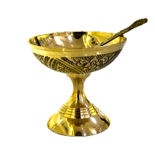 بستنی خوری طرح گل پایه دار با قاشق برنجی